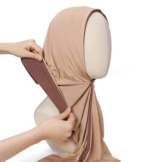 Two-color reversible hijab undercap with snap details