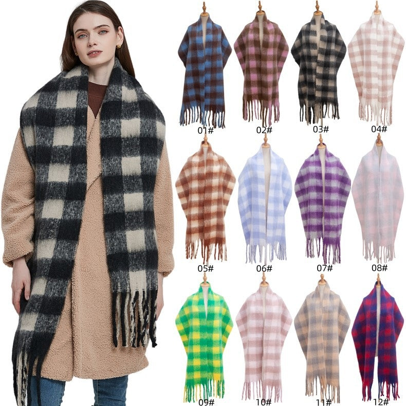 Big Chunky Plaid Scarf Colorful Checked Oversized Thick Scarves