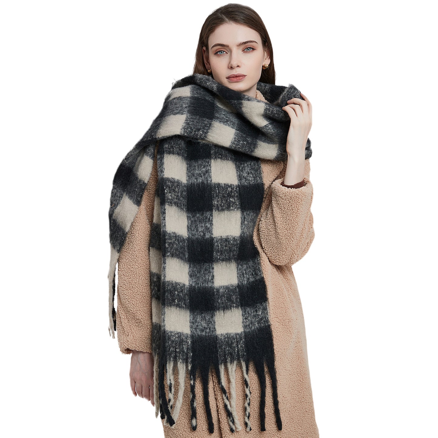 Different ways to wear winter warm plaid scarves