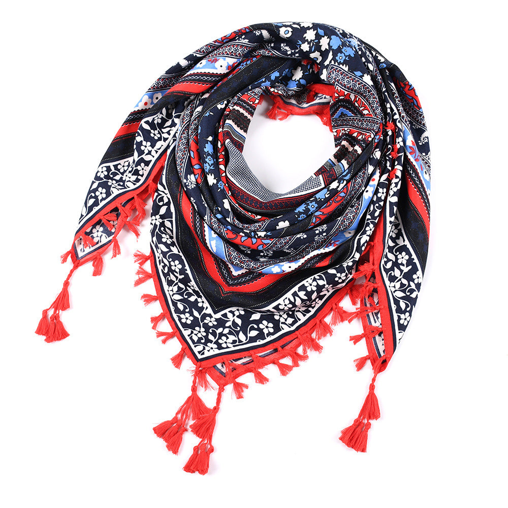 red floral scarf