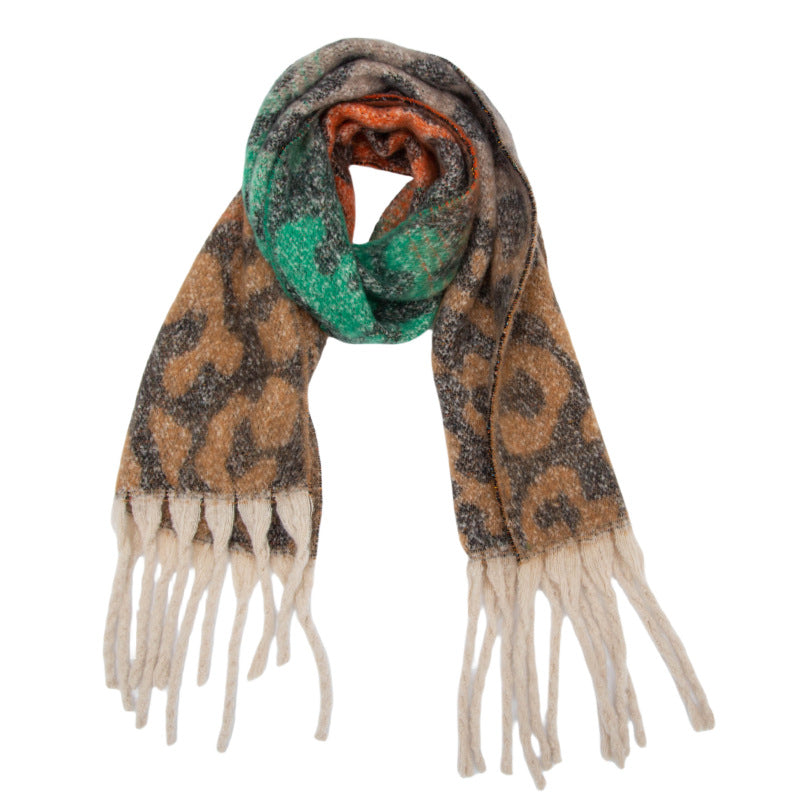 Bouclé Warm Fluffy Jacquard Leopard Scarf