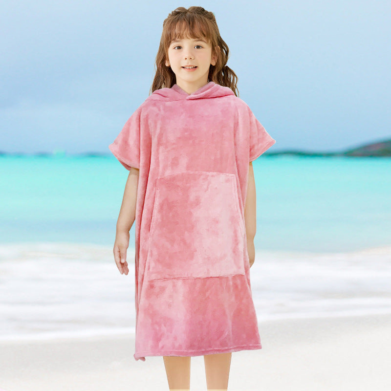 pink poncho hooded beach towel