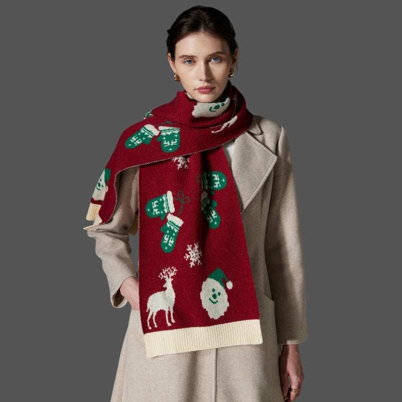 Christmas Scarf Deer Knitted Neckerchief