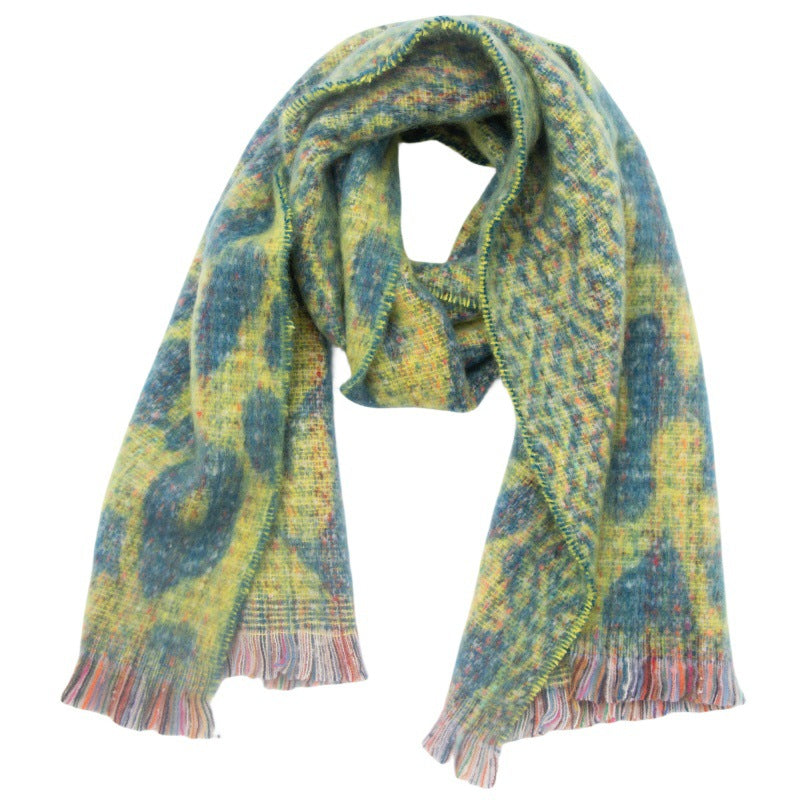 Autumn and winter men's and women's jacquard short beard clip leopard print scarf