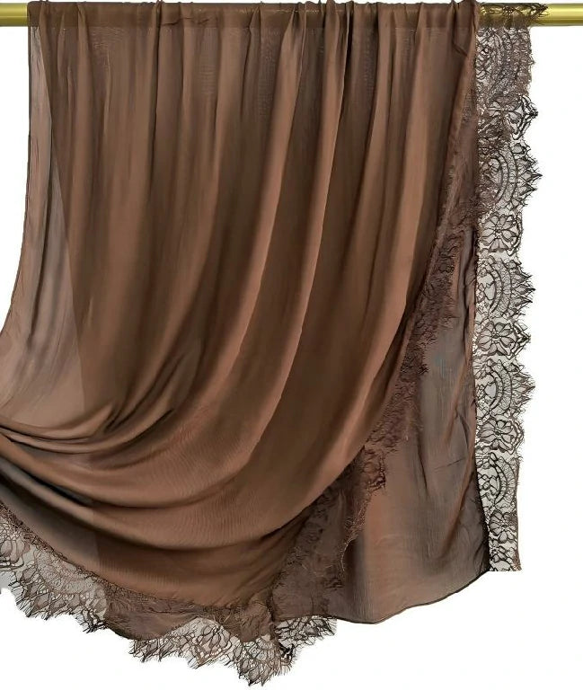 Elegant White Lace Edge Hijab Scarf for Women Lightweight Breathable Shawl with Floral Lace Trim