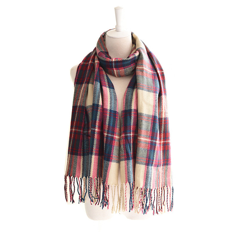 Womens Fall Winter Scarf Plaid Tassel Soft Warm Blanket Scarves
