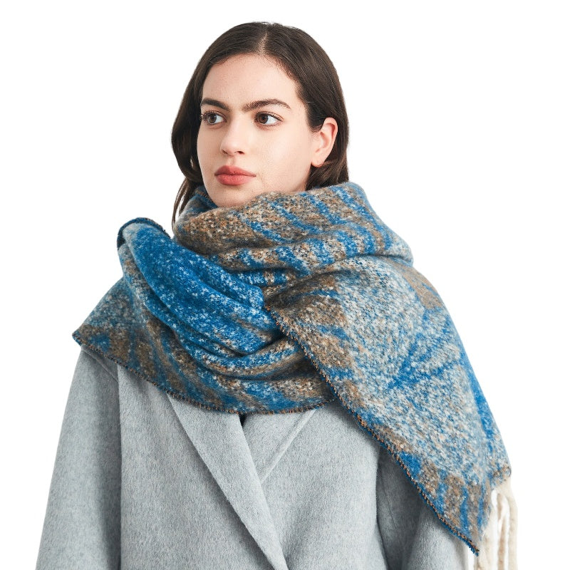 Autumn and Winter Boucle Jacquard Star Tassel Scarf