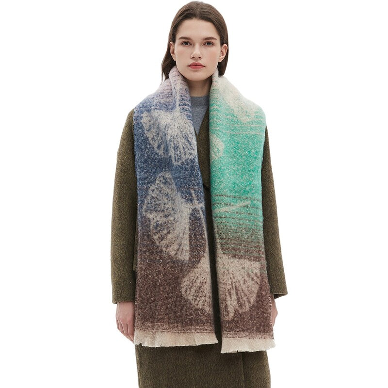 Fall Winter Vintage Ginkgo Flowers Chunky Scarf