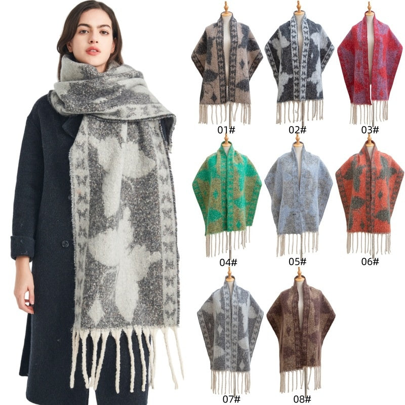 Womens Winter Scarf Butterfly Tassel Long Wraps