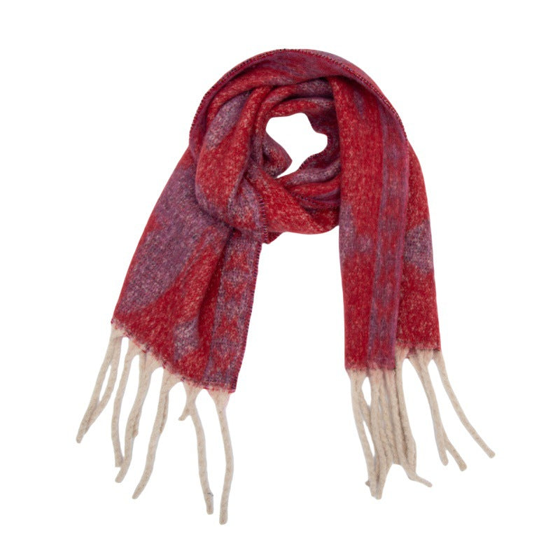 Autumn and winter thickened imitation mohair bouclé yarn butterfly jacquard scarf