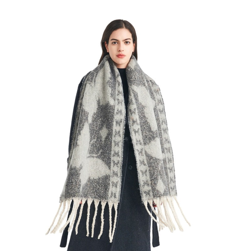 Faux Mohair Fashion Butterfly Jacquard Scarf