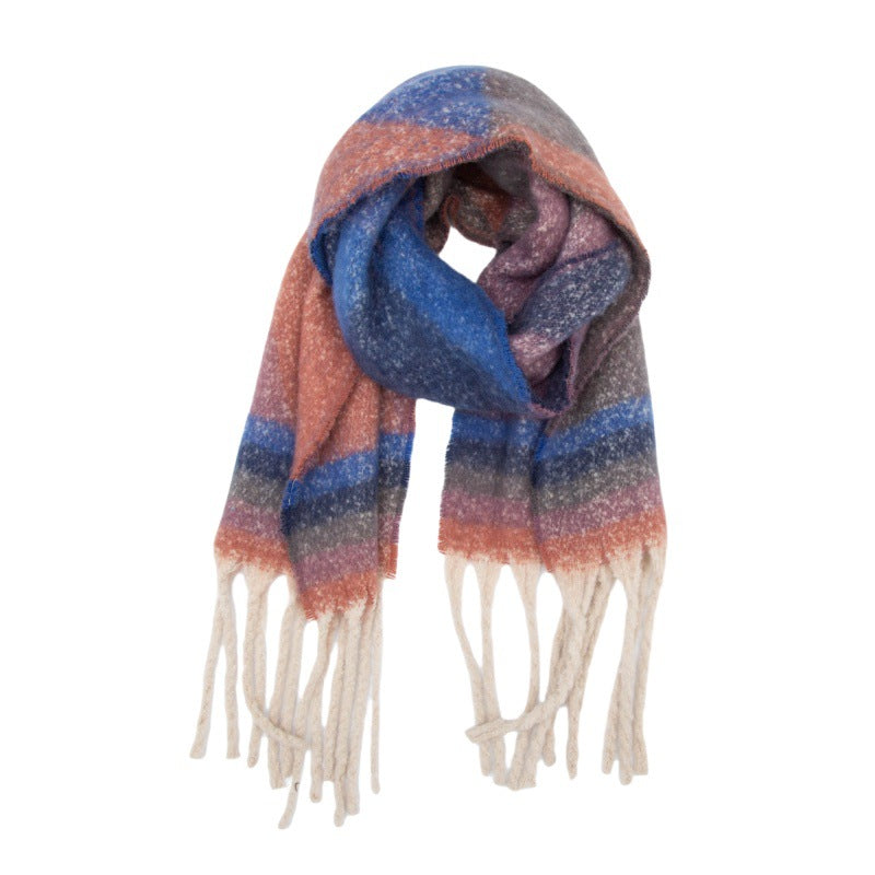 Bouclé jacquard triangle pattern tassel scarf