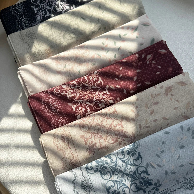 Premium Baroque Print Square Hijab Vintage Damask Voile Scarf for Women