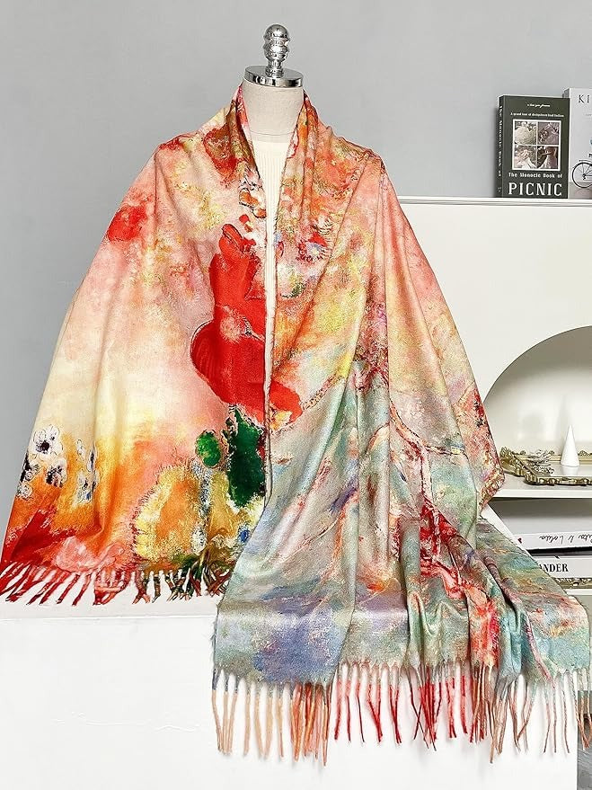 Reversible Soft Cashmere Feel Scarf - Large Shawl Wrap Double-side Art Print OEM
