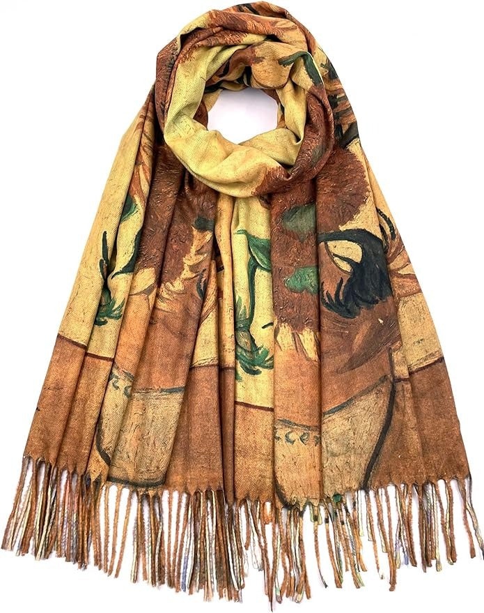 Reversible Soft Cashmere Feel Scarf - Large Shawl Wrap Double-side Art Print OEM