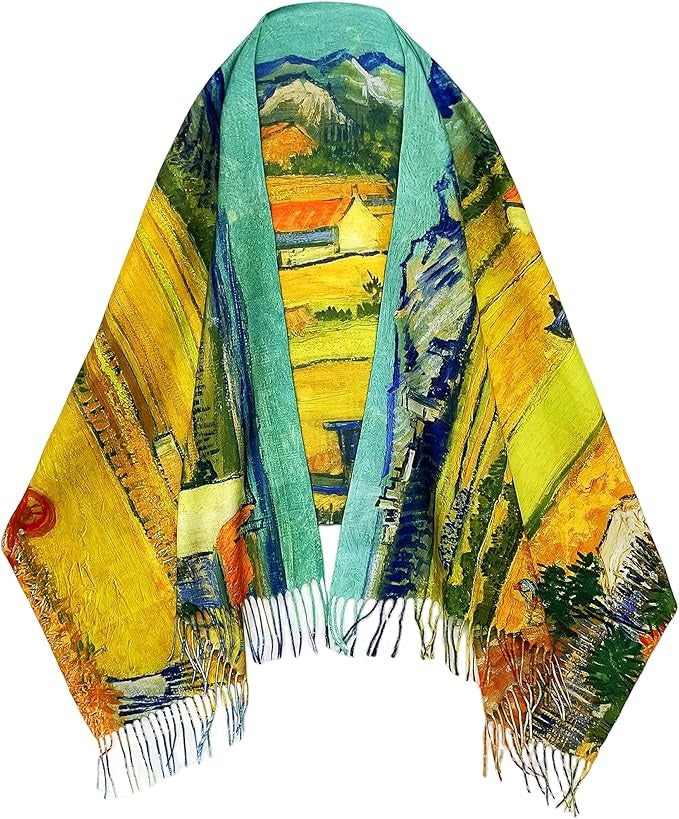 Reversible Soft Cashmere Feel Scarf - Large Shawl Wrap Double-side Art Print OEM