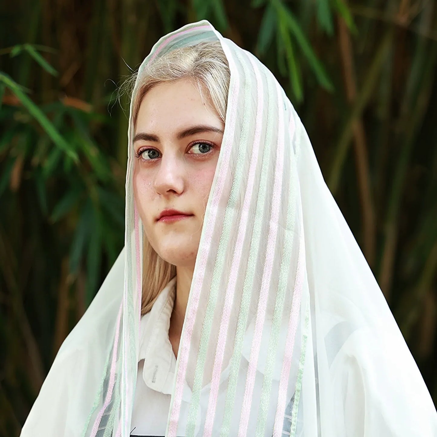 Maker Striped Chiffon Tassel Hooded Shawl - Summer Sun Protection Casual Holiday Headband