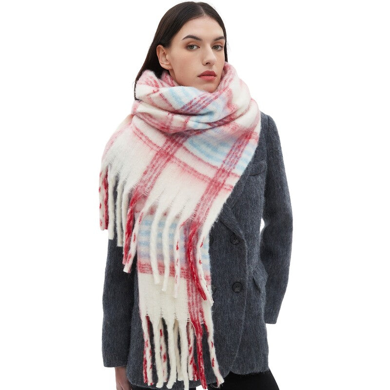 Women Long Plaid Chunky Scarf