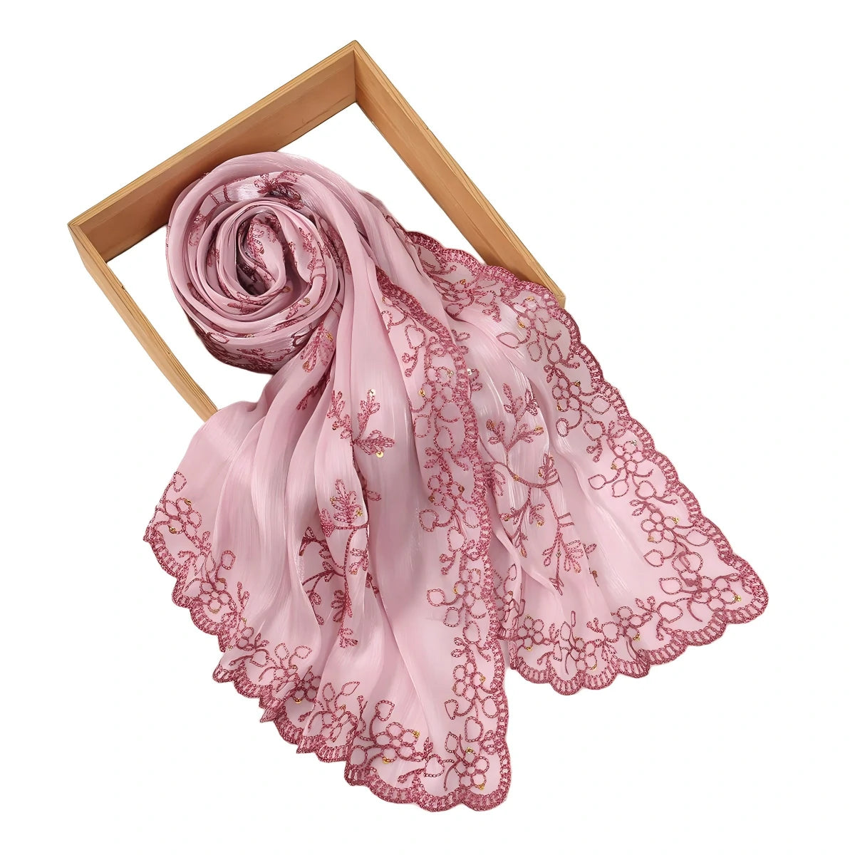 Wholesale Elegant Floral Premium Embroidered Hijab with Sequins