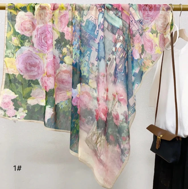 Wholesale Floral Print Square Scarves for Women Summer Silk-cotton Scarf
