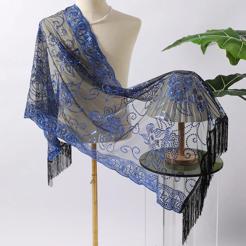 Blue-black sequined shawl