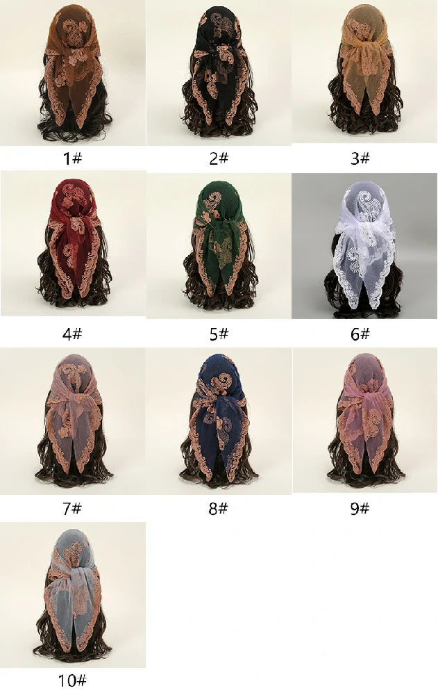 10 Colors Cashew Flowers Embroidered Square Scarf