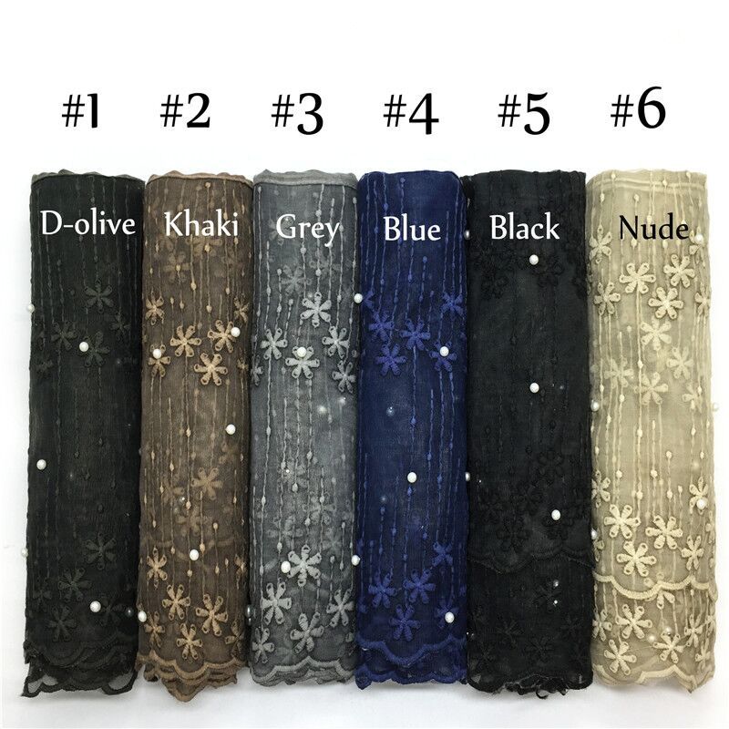 Wholesale Lightweight Chiffon Scarf With Pearl And Lace Trim Modest Fashion Hijab
