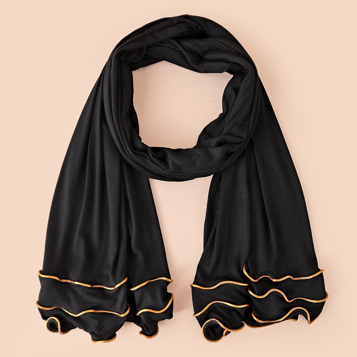 Wholesale Premium Jersey Hijab Ruffled Gold Edge Modest Scarf