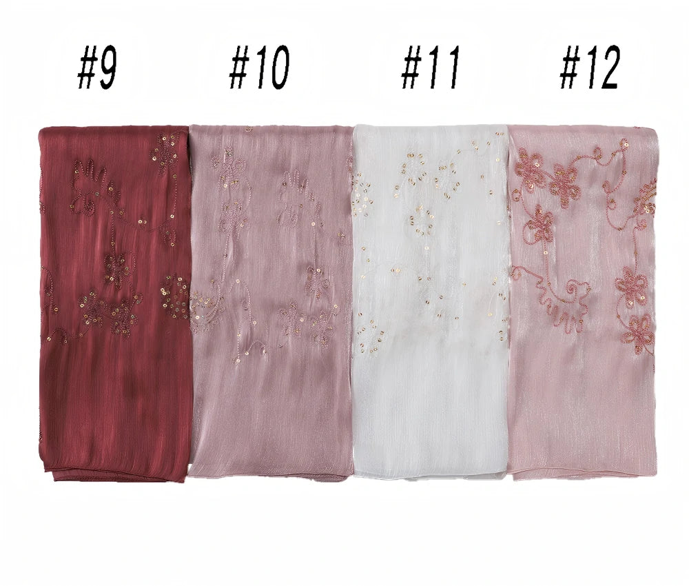 Wholesale Shimmer Floral Embroidered Hijab with Gold Sequins for Eid