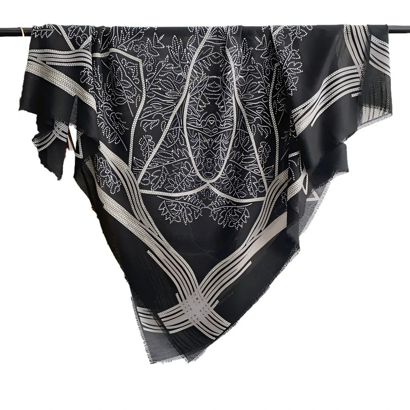 Wholesale Vintage Bohemian Geometric Print Large Square Scarf Frayed Edge Shawl
