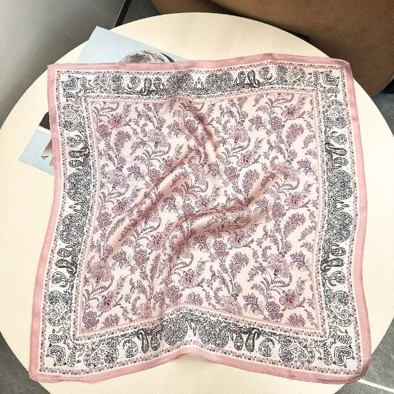 Wholesale Vintage Floral Print Square Satin Scarf with Paisley Border