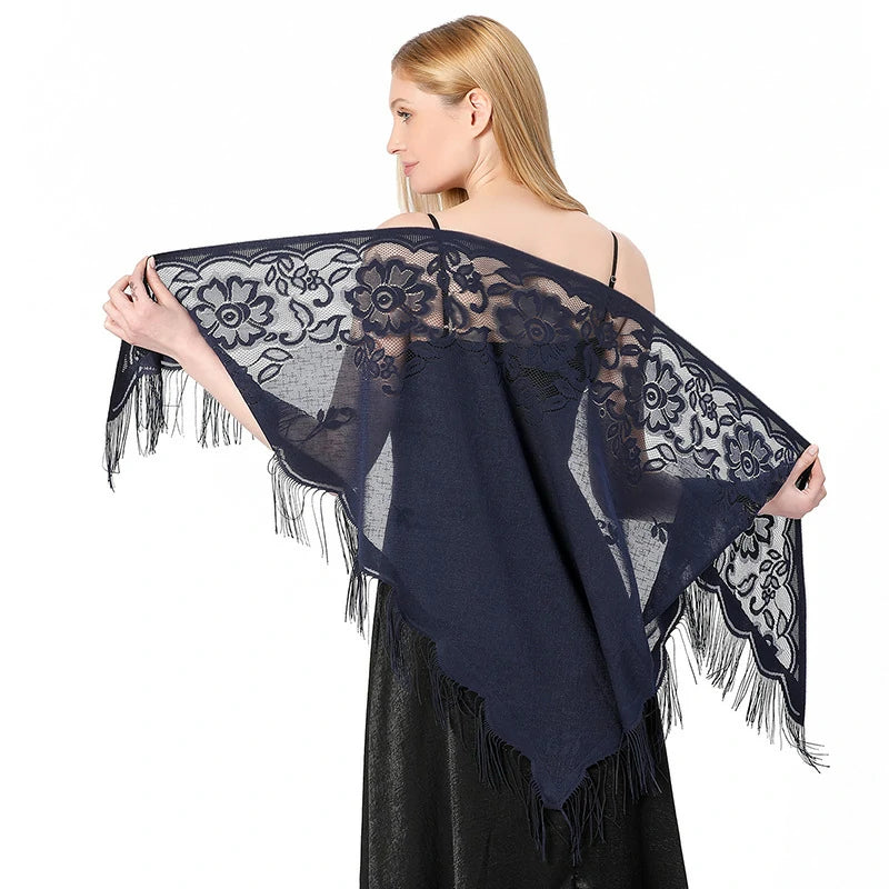 Navy blue lace shawl