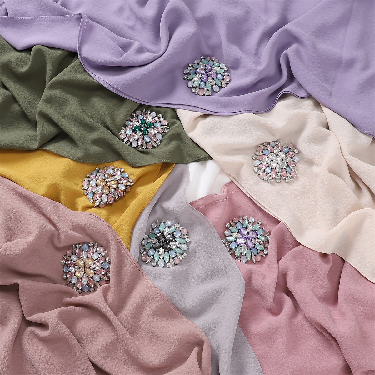 Wholesale Women's Rhinestone Modest Fashion Chiffon Cloud Dancer Hijab Scarf
