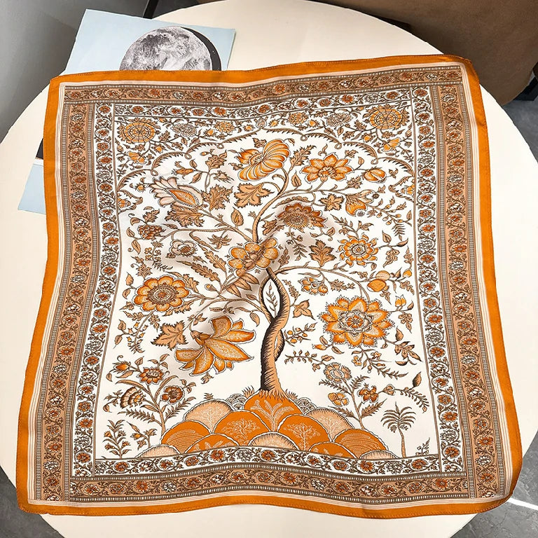 Wholesale Boho Botanical Print Square Scarf Burnt Floral Satin Wrap