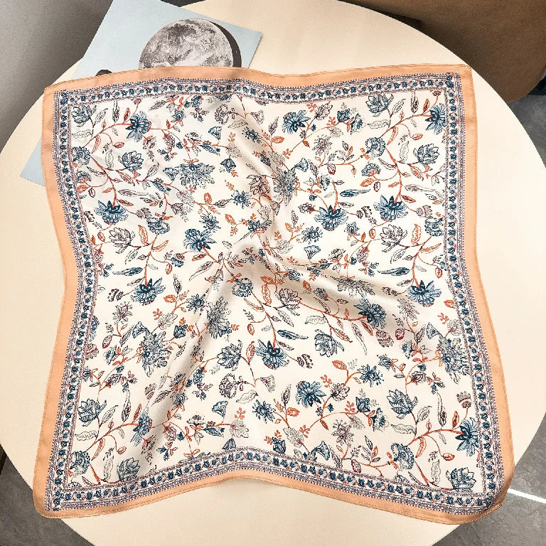 Wholesale Vintage Floral Silk-like Square Scarves Bulk Soft Satin Hair Scarf