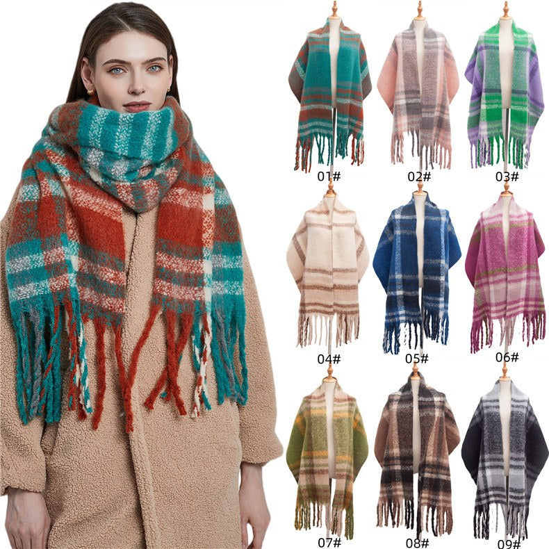 Large Chunky Plaid Scarf Checked Colorful Oversized Scarves