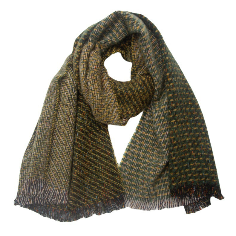 Winter Warm Cozy Patchwork Neckwear - Oversize Medley Short Tassel Scarf Shawl OBM