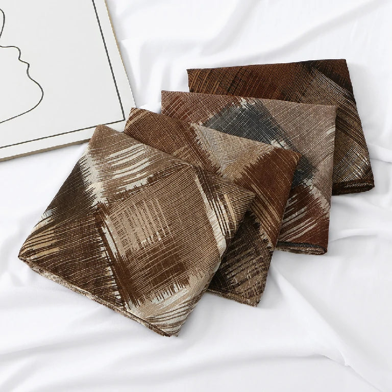 Women's Brown Abstract Plaid Chiffon Scarf Lightweight Fashion Shawl Wrap