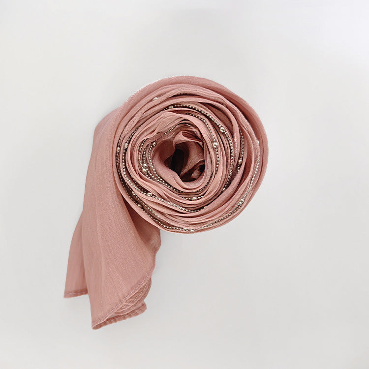 Women's Solid Color Headscarf Silver Metal Bead Edge Long Scarf ODM