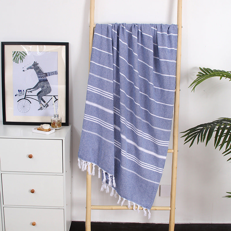 blue stria turkish cotton beach towel