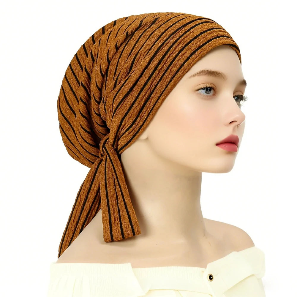 Orange striped headscarf