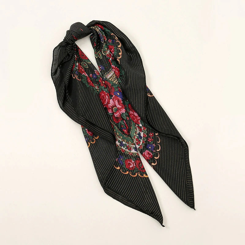 Red embroidered black headscarf