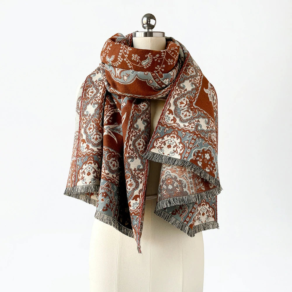 Wine-red Cashew flowers Shawl