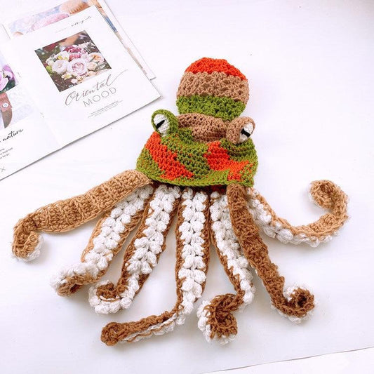 Autumn and winter warm rainbow knitted octopus hat unique charm