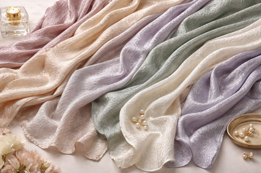 Introducing the Bubble Satin Scarf: Elegance with Texture and Practicality