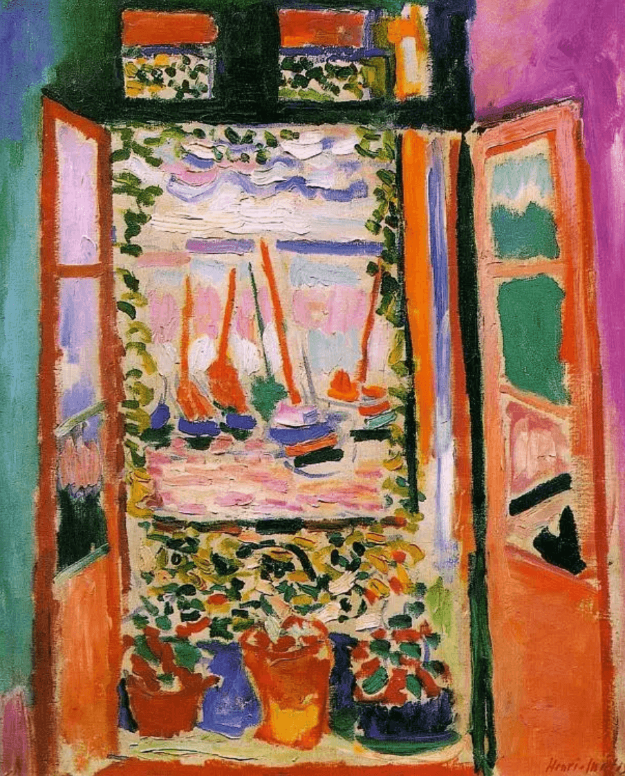 This painting, The Open Window, was one of Matisse's major works exhibited at the Salon de l 'Automne in 1905. In this painting, Matisse has gone far beyond anyone among the New Impressionists, and subtle signs of color abstraction appear.