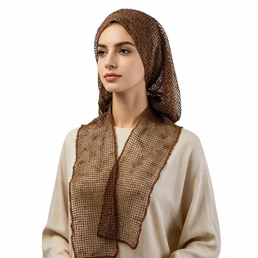 Net mesh hijab cap with integrated scarf tails