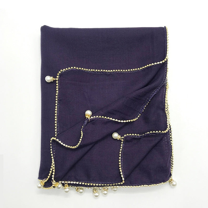 Wholesale Islamic Muslim Women Pearl Trim Beaded Hijab Scarf