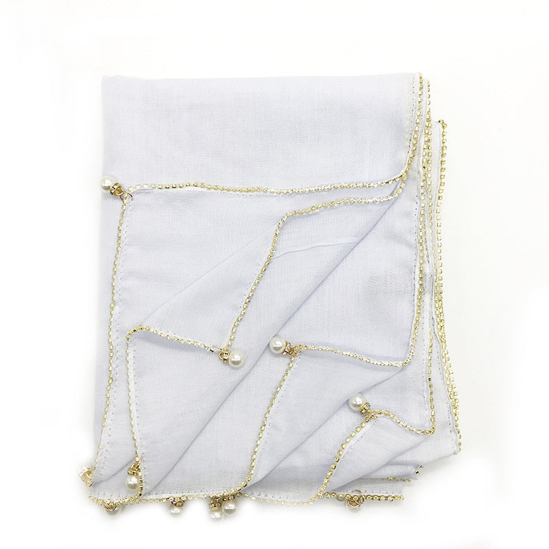Wholesale Islamic Muslim Women Pearl Trim Beaded Hijab Scarf
