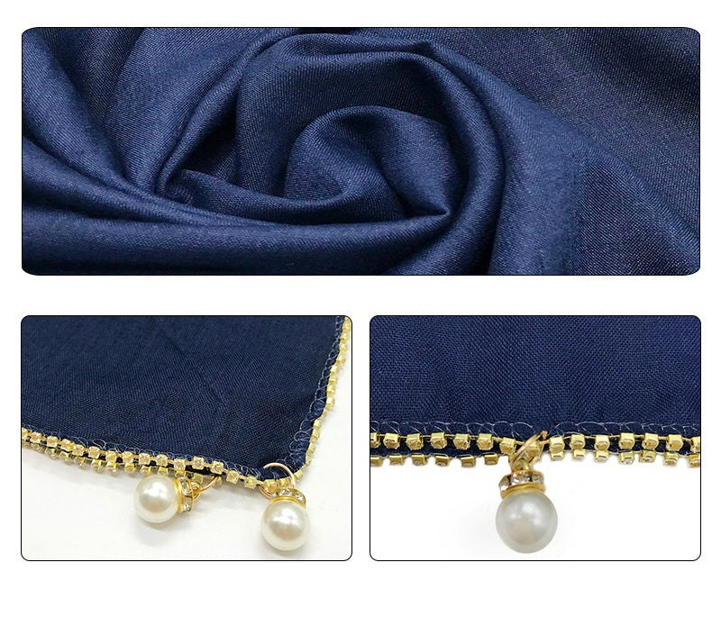 Wholesale Islamic Muslim Women Pearl Trim Beaded Hijab Scarf